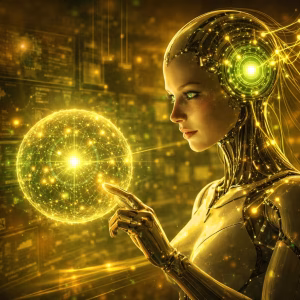 KI Frau die mit das Neuronennetz betrachtet